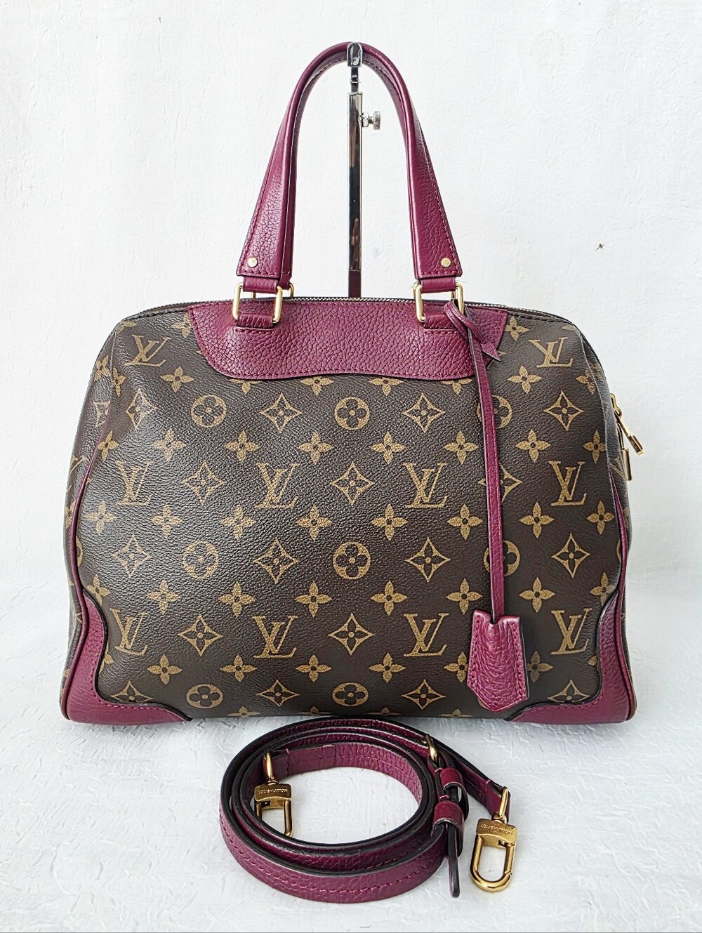Auth Louis Vuitton Monogram Retiro NM Burgundy Tote Bag